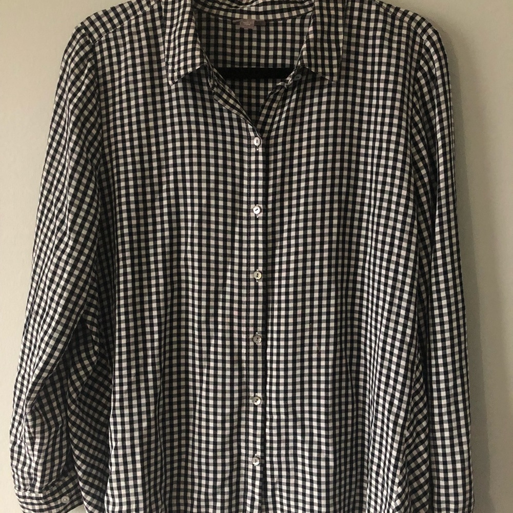 J.jill black and white boyfriend gingham shirt